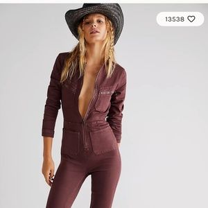 Free People Brick Red Lennox Jumpsuit